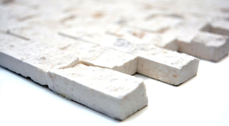 Pierre calcaire Mosaïque pierre naturelle Splitface mur de pierre blanc crème Brick Limestone 3D optique carrelage mural salle de bain - MOS29-49248