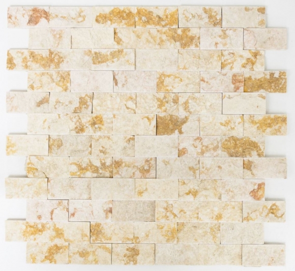 Splitface Marbre Mosaïque Mur en pierre naturelle Brick mur composé sunny beige 3D optique cuisine salle de bain mur - MOS42-X3D46