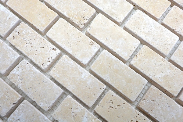 Mosaïque de travertin pierre naturelle beige Brick Chiaro Antique Travertin MOS43-46234_f