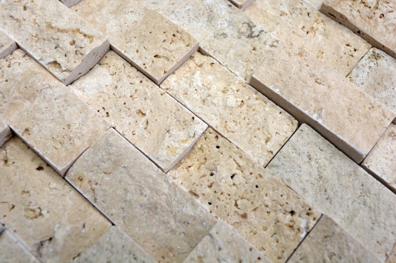Travertin Mur de pierres Pierres naturelles beige Brick Splitface 3D aspect carrelage Carrelage cuisine mur - MOS43-46248