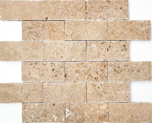 Mosaïque mur en pierre Travertin pierre naturelle noix Brick Splitface 3D optique mur carrelage mur cuisine - MOS43-1210