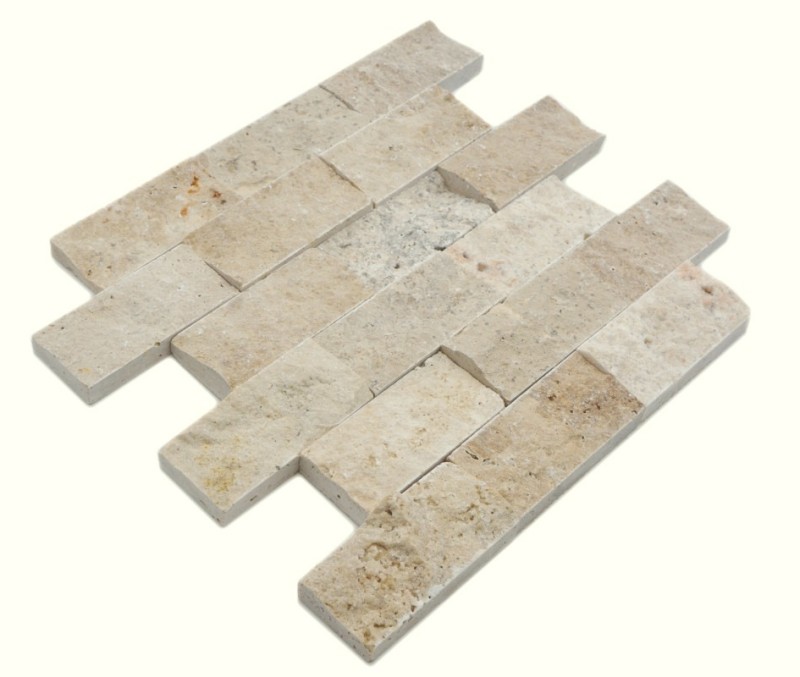 Mosaïque mur en pierre travertin pierre naturelle beige Brick Splitface 3D aspect anti-éclaboussures murales plaque de fond cuisine - MOS43-1206
