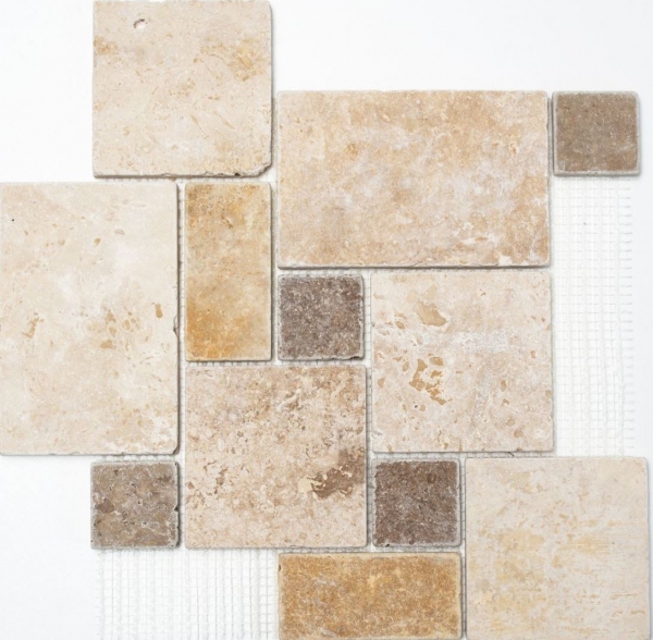 Travertin Carreaux de mosaïque Terrasse Mur Sol Pierre naturelle beige brun doré Carreau de sol romain - MOS43-1204