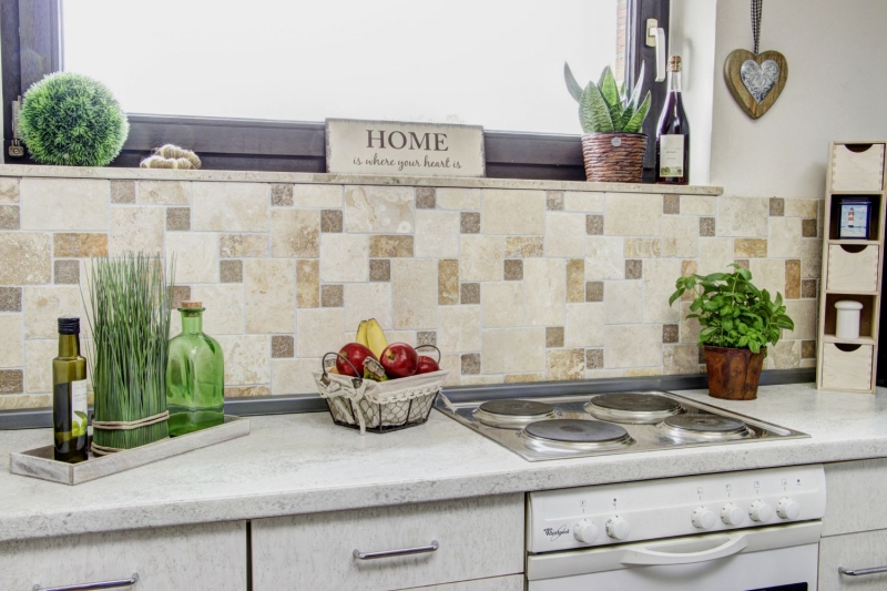 Travertin Carreaux de mosaïque Terrasse Mur Sol Pierre naturelle beige brun doré Carreau de sol romain - MOS43-1204