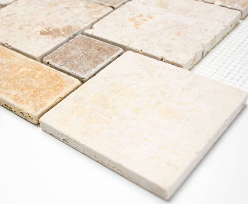 Travertin Carreaux de mosaïque Terrasse Mur Sol Pierre naturelle beige brun doré Carreau de sol romain - MOS43-1204
