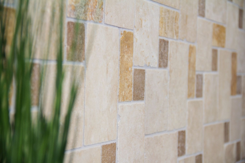 Travertin Carreaux de mosaïque Terrasse Mur Sol Pierre naturelle beige brun doré Carreau de sol romain - MOS43-1204