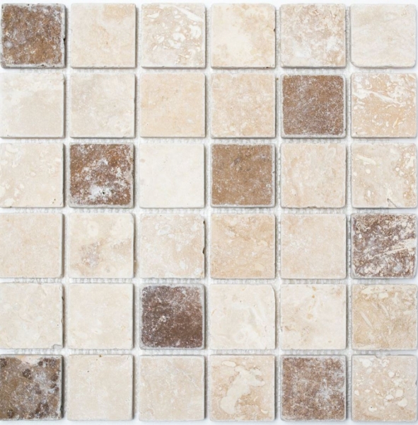 Échantillon manuel Mosaïque fond de cuisine Travertin pierre naturelle beige brun Chiaro + Noche Travertin MOS43-1216_m