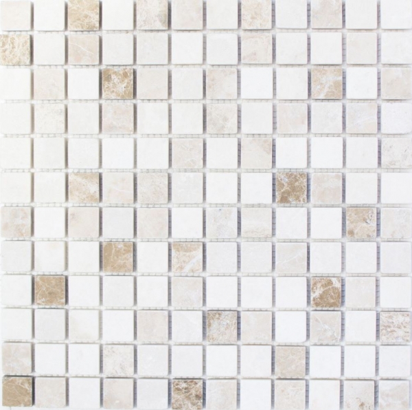 Motif main Carreau de mosaïque Marbre Pierre naturelle beige brun Botticino Cappuccino Emperador Light tumbled MOS43-46266_m
