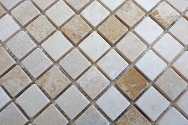 Motif main Carreau de mosaïque Marbre Pierre naturelle beige brun Botticino Cappuccino Emperador Light tumbled MOS43-46266_m