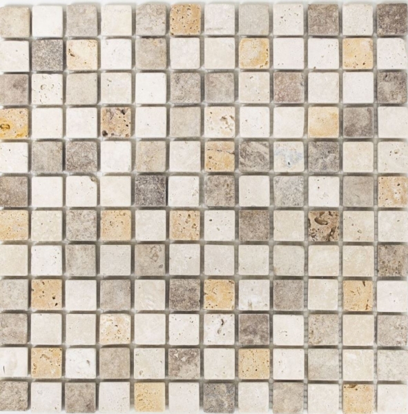 Travertin Carreaux de mosaïque terrasse mur sol pierre naturelle beige brun doré carrelage bac à douche paroi de douche cuisine - MOS43-46380