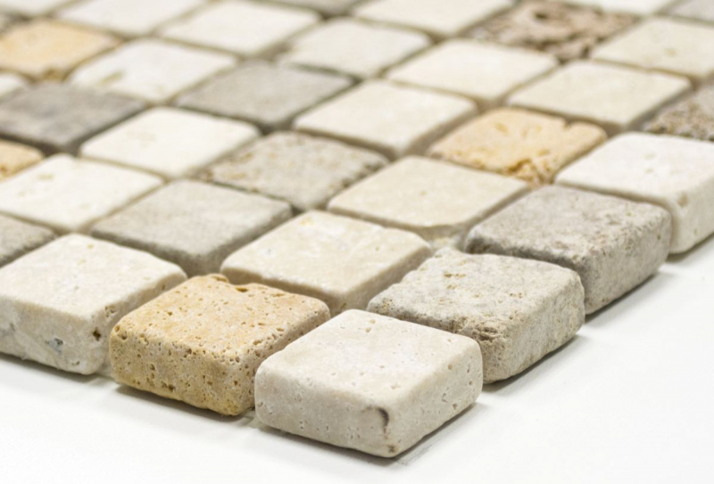 Travertin Carreaux de mosaïque terrasse mur sol pierre naturelle beige brun doré carrelage bac à douche paroi de douche cuisine - MOS43-46380