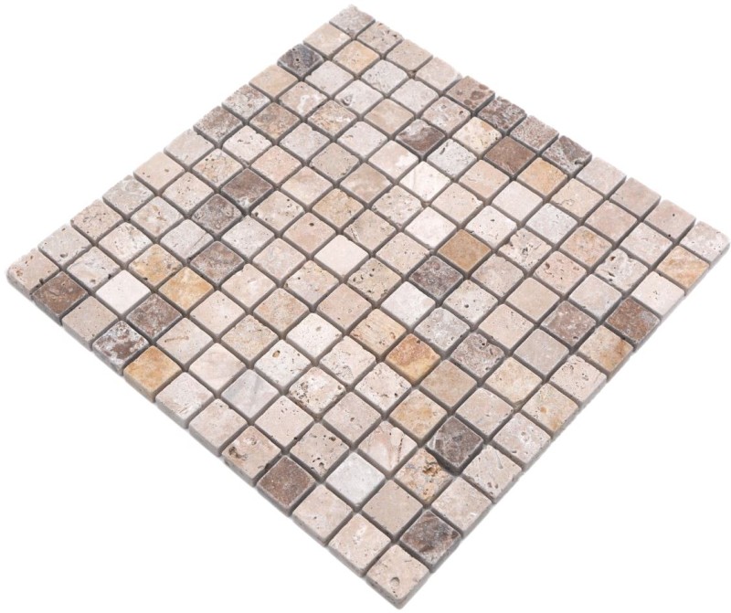 Travertin Carreaux de mosaïque terrasse mur sol pierre naturelle beige brun doré carrelage bac à douche paroi de douche cuisine - MOS43-46380