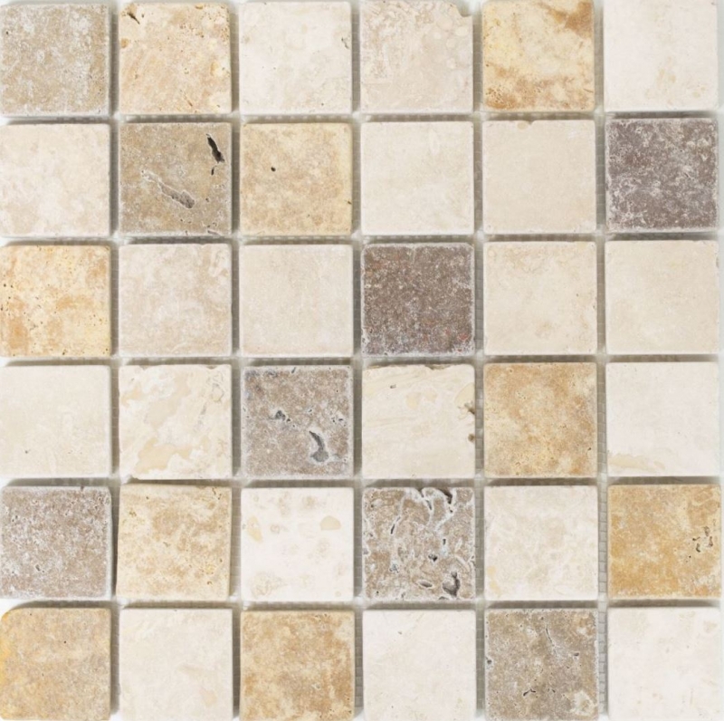 Travertin Carreaux mosaïque terrasse mur sol pierre naturelle Medio beige brun doré carrelage dosseret cuisine - MOS43-46685