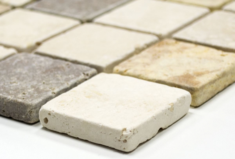 Travertin Carreaux mosaïque terrasse mur sol pierre naturelle Medio beige brun doré carrelage dosseret cuisine - MOS43-46685