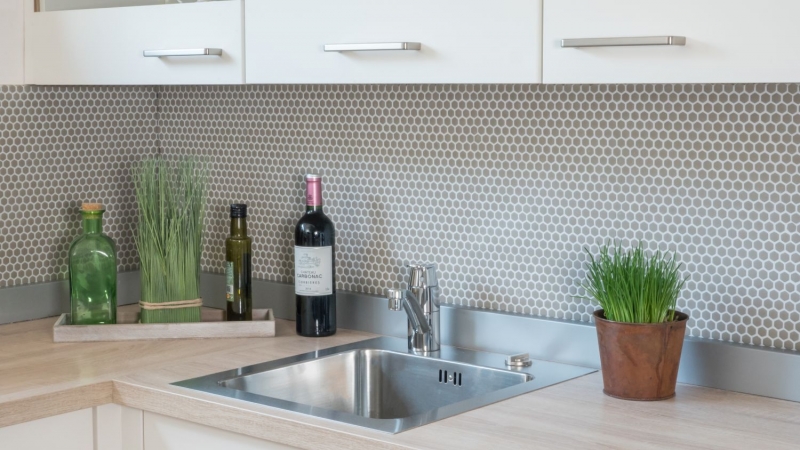 Mosaïque de verre Revêtement mural durable Carrelage recyclé Hexagon Enamel beige cream mat MOS140-HX13C