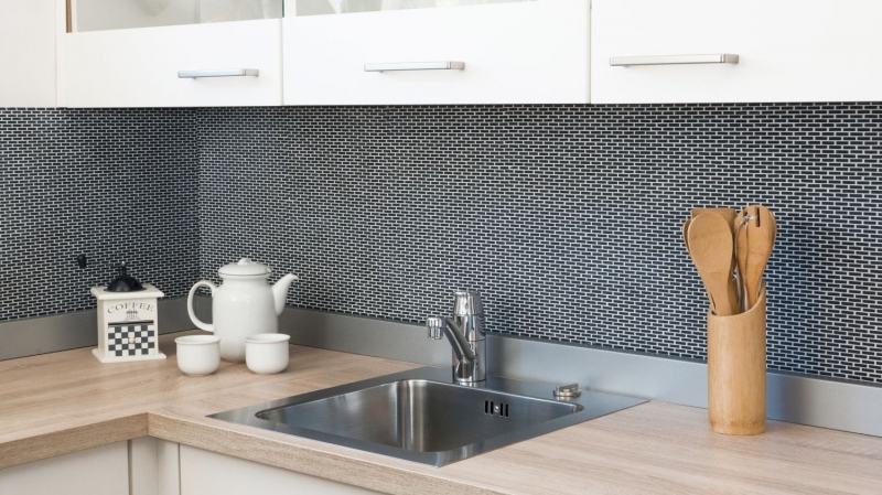 Mosaïque de verre Revêtement mural durable Carrelage recyclé Brick Enamel noir mat MOS140-B21B