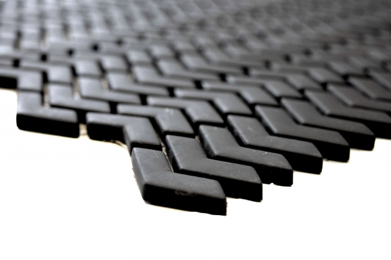 Échantillon manuel de mosaïque ECO Recyclé VERRE à chevrons Énamel noir mat MOS140-HB31B_m