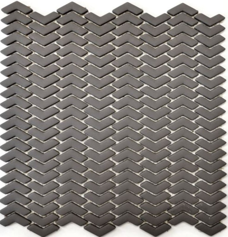 Échantillon manuel Carreau en mosaïque ECO Recyclé VERRE à chevrons Énamel gris brun mat MOS140-HB35G_m