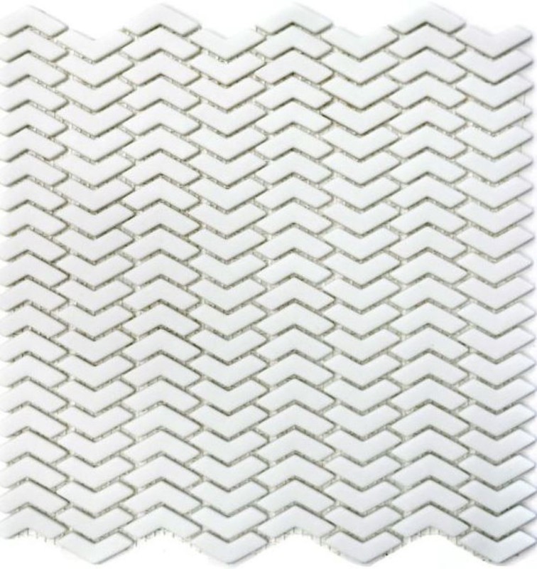 Échantillon manuel de mosaïque ECO Recycling GLAS chevron blanc mat MOS140-HB37W_m
