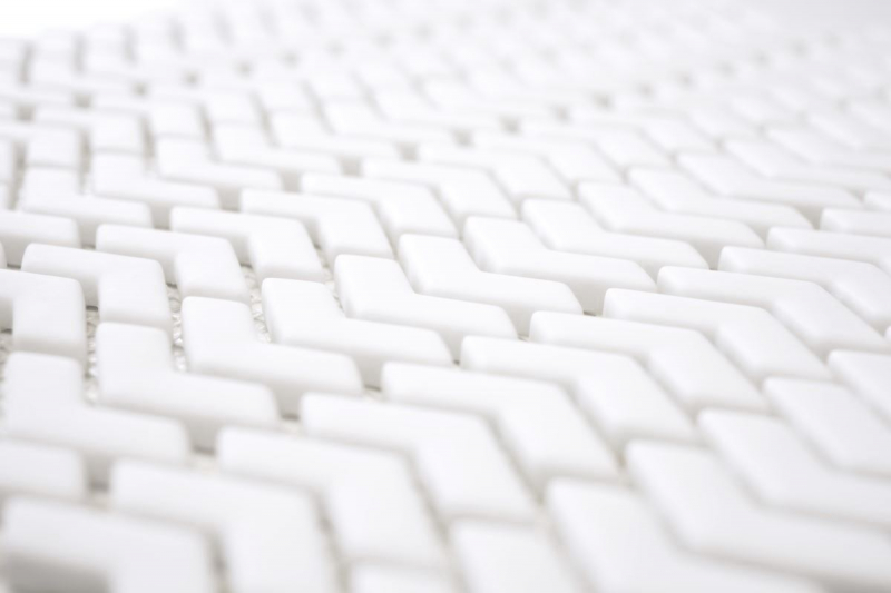 Échantillon manuel de mosaïque ECO Recycling GLAS chevron blanc mat MOS140-HB37W_m