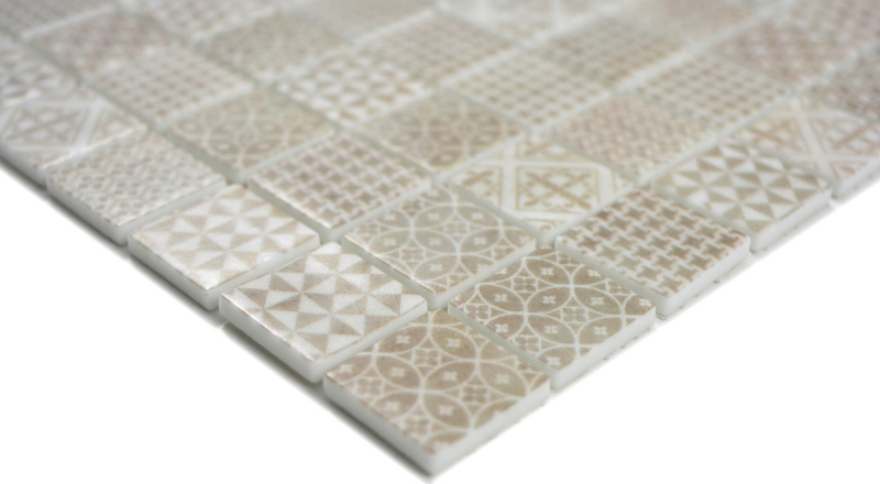 Retro Vintage Carreau de mosaïque ECO GLAS beige patchwork MOS145-P-50_f | 10 Tapis de mosaïque
