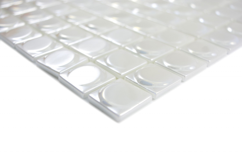 Échantillon manuel de mosaïque Carreau ECO Recyclé GLAS ECO blanc métallisé 3DR MOS350-12_m