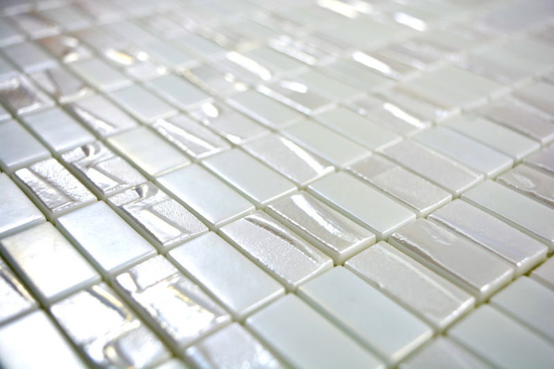 Échantillon manuel Carreau de mosaïque ECO Recycling GLAS Rectangle ECO blanc métallisé 3D MOS355-01_m