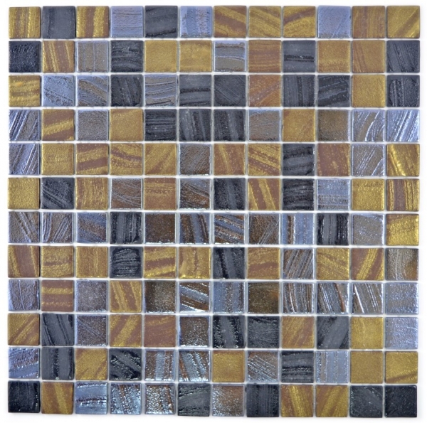 Carreau de mosaïque ECO GLAS noir anthracite satin or bronze oxyde MOS360-357_f | 10 Tapis de mosaïque