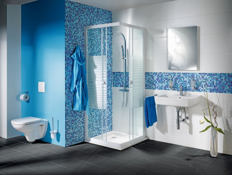 Mosaïque de verre Carreaux de mosaïque bleu clair bleu Carreau de salle de bain Dos de douche Miroir de carrelage MOS52-0402