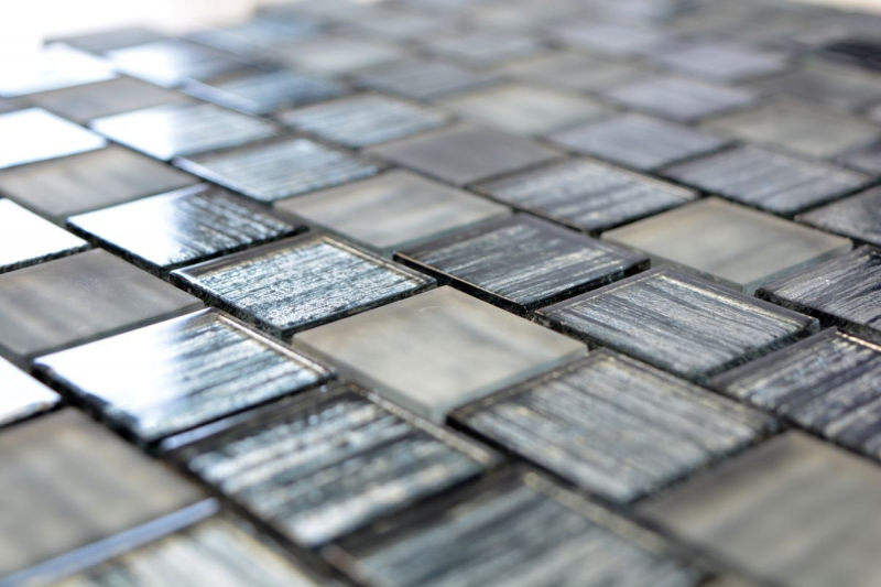 Mosaïque Carreau de verre Mosaïque de verre laiteux Structure noir clair mat givré MOS68-CF41