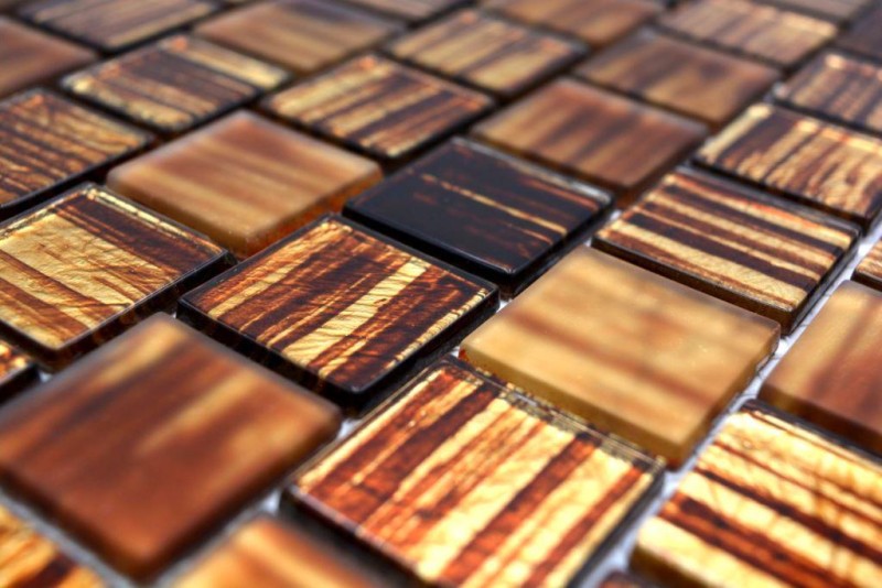 Mosaïque de verre Carreaux de mosaïque verre dépoli or jaune brun clair mat givré MOS68-CF45
