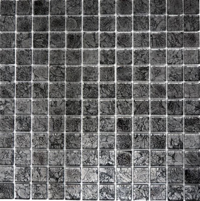 Motif manuel Carreau de mosaïque de verre translucide Crystal noir structure MOS63-CM-4BL12_m
