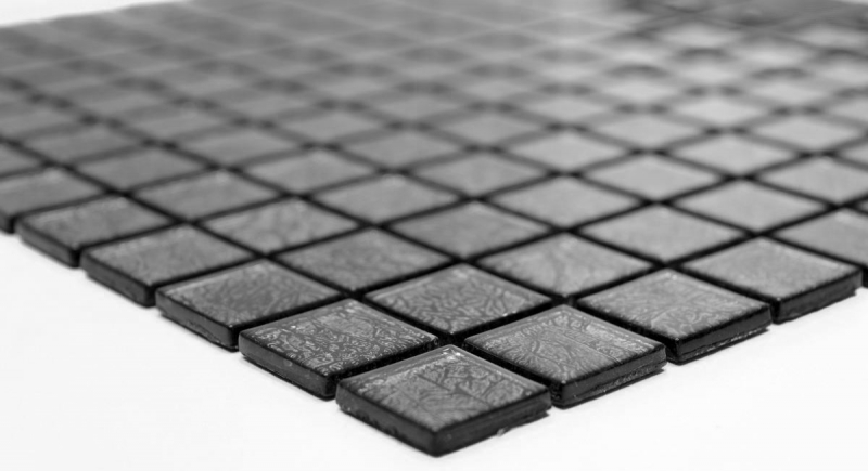 Motif manuel Carreau de mosaïque de verre translucide Crystal noir structure MOS63-CM-4BL12_m