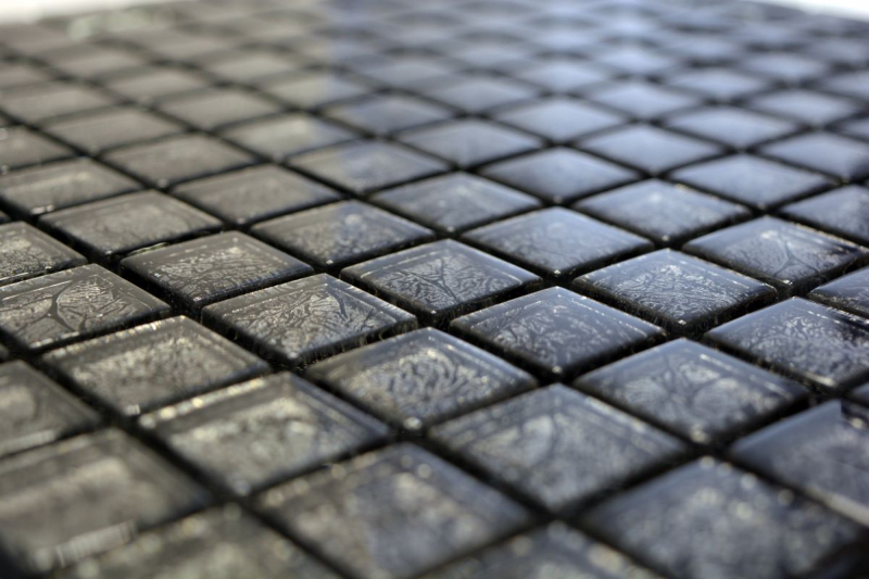 Motif manuel Carreau de mosaïque de verre translucide Crystal noir structure MOS126-8BL17_m