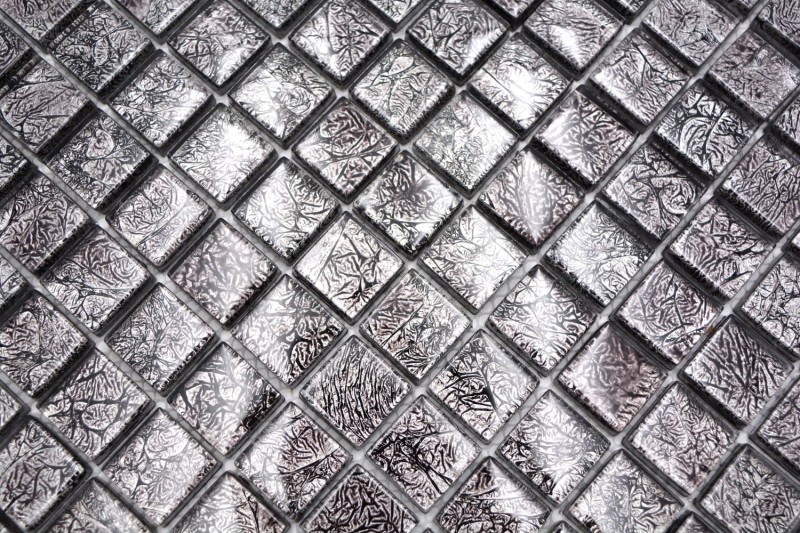 Mosaïque de verre Carreau de mosaïque argenté anthracite noir Structure aspect métal MOS126-8BL17
