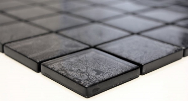 Motif manuel Carreau de mosaïque de verre translucide Crystal noir structure MOS126-8BL27_m