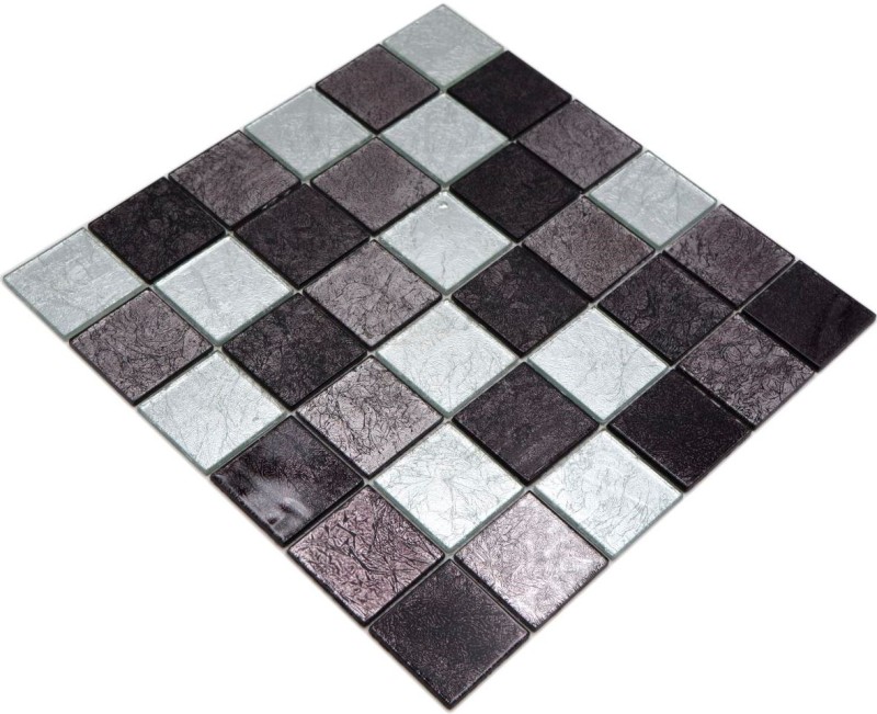 Carreau de mosaïque Mosaïque de verre argenté gris noir structure métal optique MOS126-1704
