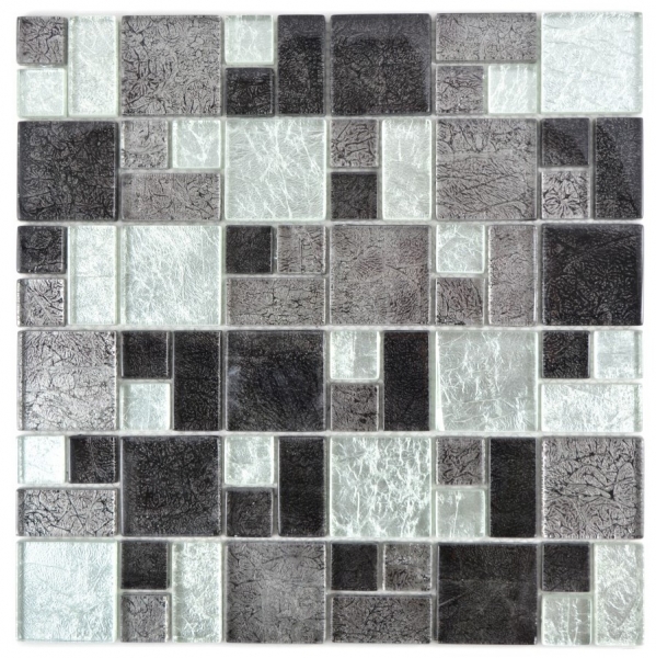 Échantillon manuel Carreau de mosaïque Translucide noir Combinaison de mosaïque de verre Crystal argenté noir Structure MOS88-1703_m