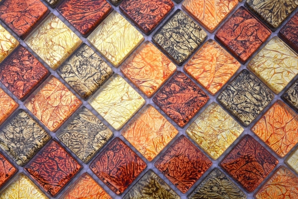 Motif manuel Carreau de mosaïque de verre translucide Crystal or orange structure MOS120-07414_m