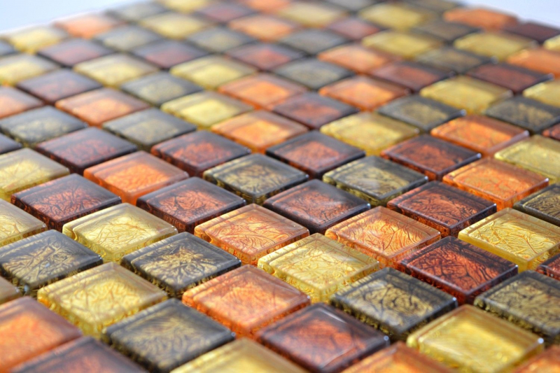 Motif manuel Carreau de mosaïque de verre translucide Crystal or orange structure MOS120-07414_m
