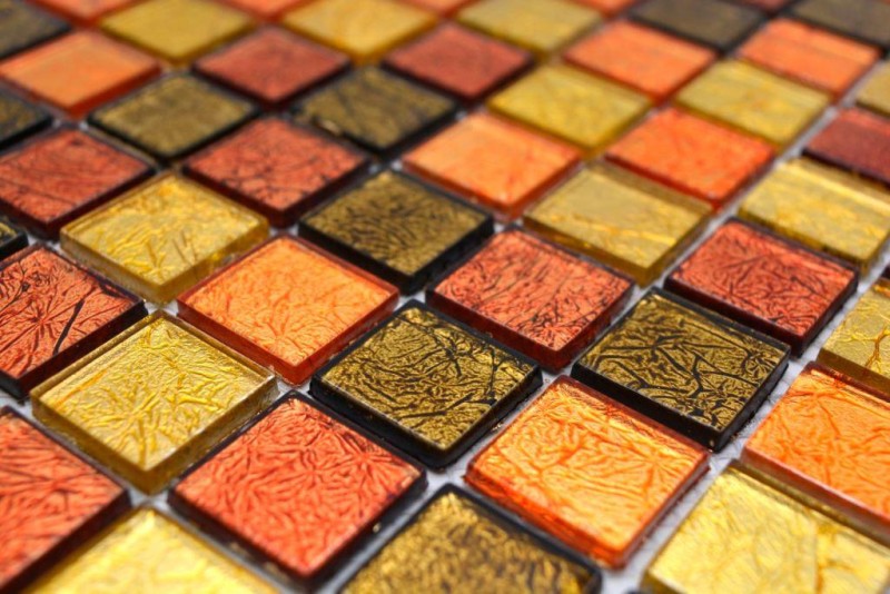 Mosaïque de verre or orange Carreau de mosaïque Structure Miroir de carrelage Cuisine Paroi de douche MOS120-7414
