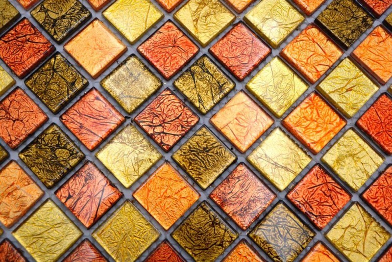 Mosaïque de verre or orange Carreau de mosaïque Structure Miroir de carrelage Cuisine Paroi de douche MOS120-7414