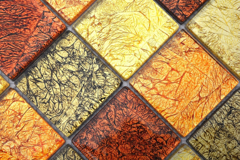 Motif manuel Carreau de mosaïque de verre translucide Crystal or orange structure MOS120-07424_m