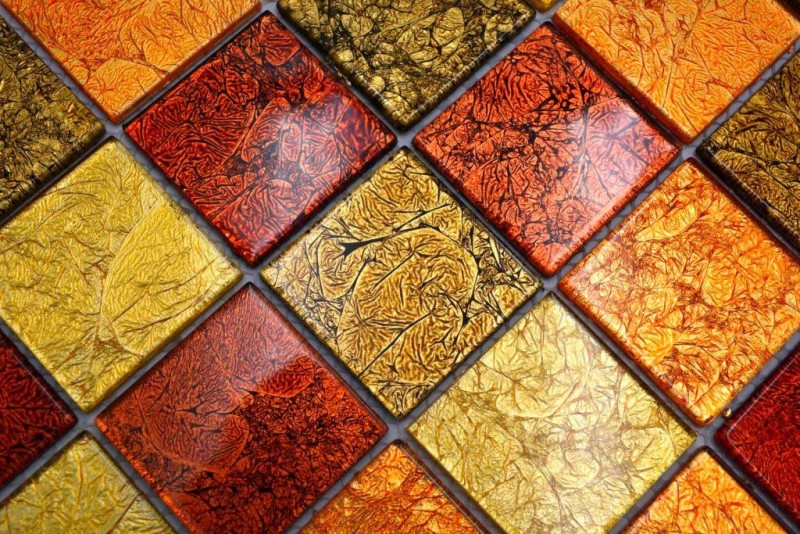 Mosaïque de verre or orange Carreau de mosaïque Structure Miroir de carrelage Cuisine Paroi de douche MOS120-7424