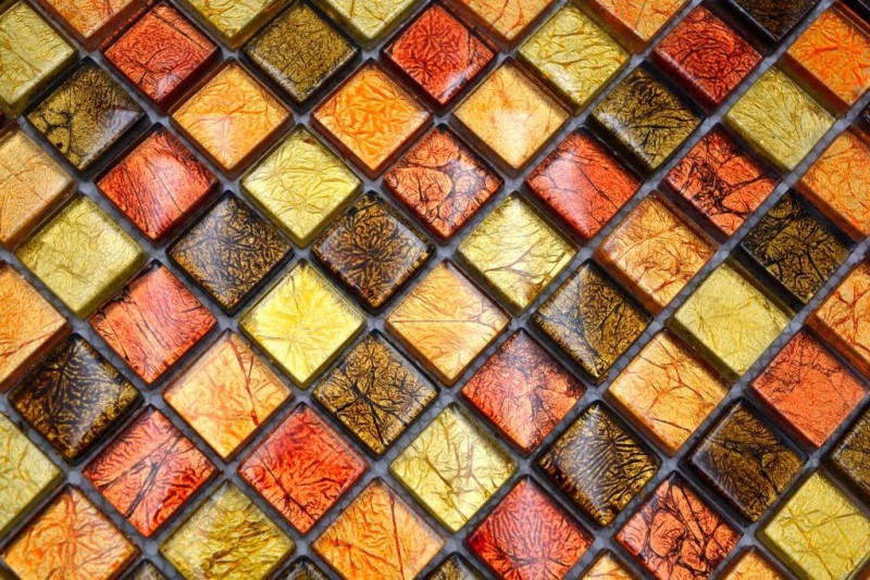 Mosaïque de verre or orange Carreau de mosaïque Structure Miroir de carrelage Cuisine Paroi de douche MOS120-07814