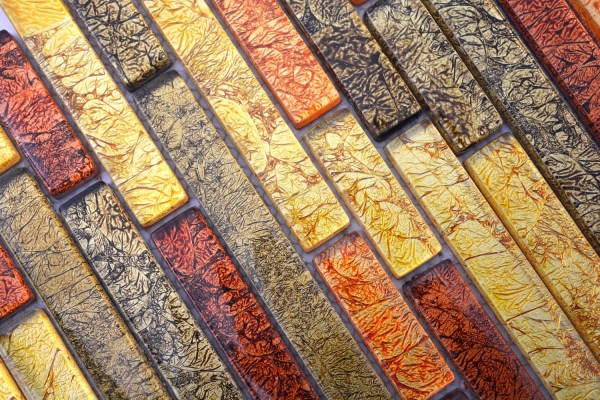 Mosaïque de verre or orange Carreau de mosaïque composite Structure Miroir de carrelage Cuisine Paroi de douche MOS86-07814