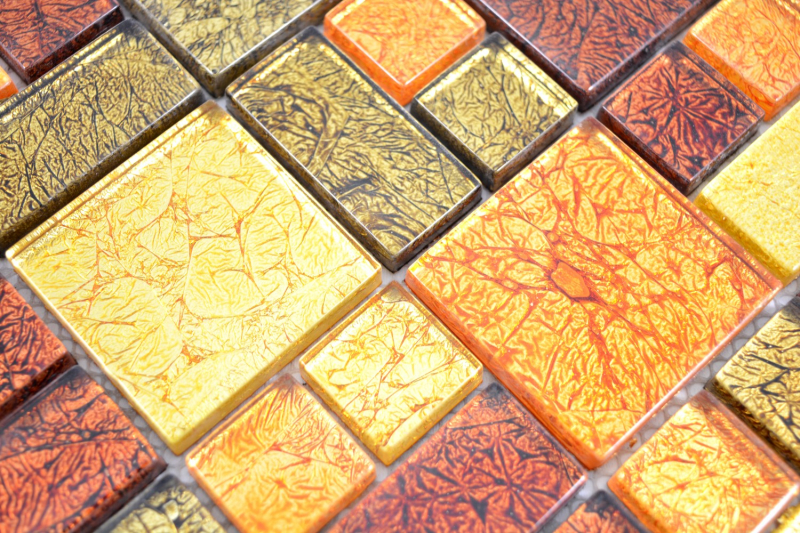 Mosaïque de verre or Carreau de mosaïque Combinaison orange Structure Carrelage cuisine Paroi de douche MOS88-07814