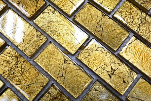 Motif main Carreau de mosaïque Translucide Brick Mosaïque de verre Crystal or structure MOS120-0744_m