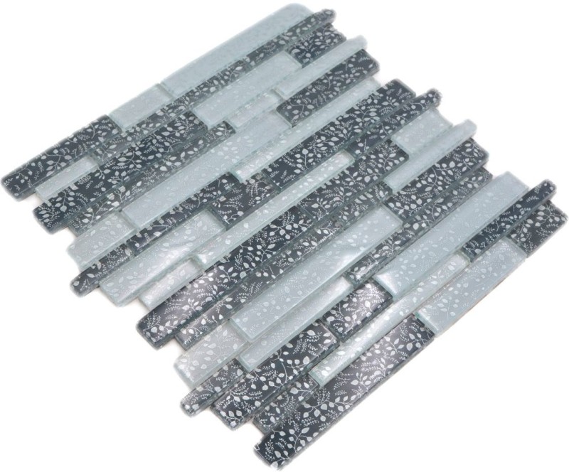 Mosaïque de verre en bâtonnets Carreaux de mosaïque blanc gris anthracite fleurs MOS86-8CFL