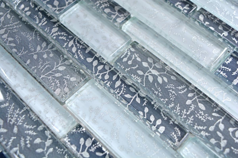 Mosaïque de verre en bâtonnets Carreaux de mosaïque blanc gris anthracite fleurs MOS86-8CFL